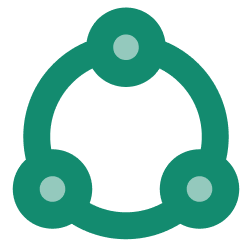 An icon depicting three interconnected green circles, resembling a triangular loop or chain. Each circle is connected to the next by a curved green line, forming a continuous shape.